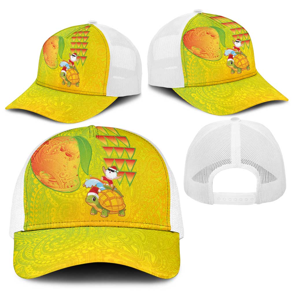 Hawaiian Mango Mele Kalikimaka Baseball Net Cap Santa Claus Surfing with Mango Christmas Turtle