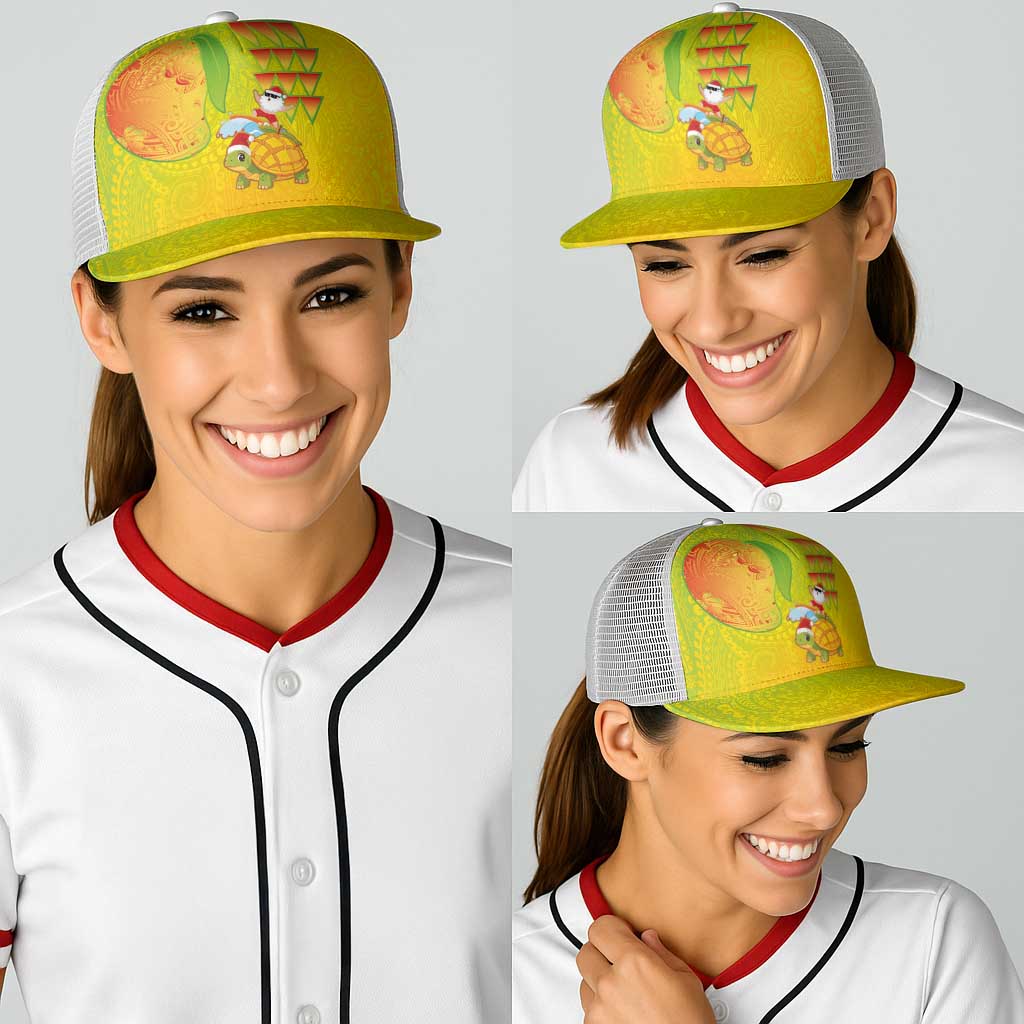 Hawaiian Mango Mele Kalikimaka Baseball Net Cap Santa Claus Surfing with Mango Christmas Turtle