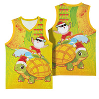 Hawaiian Mango Mele Kalikimaka Basketball Jersey Santa Claus Surfing with Turtle Mango Christmas