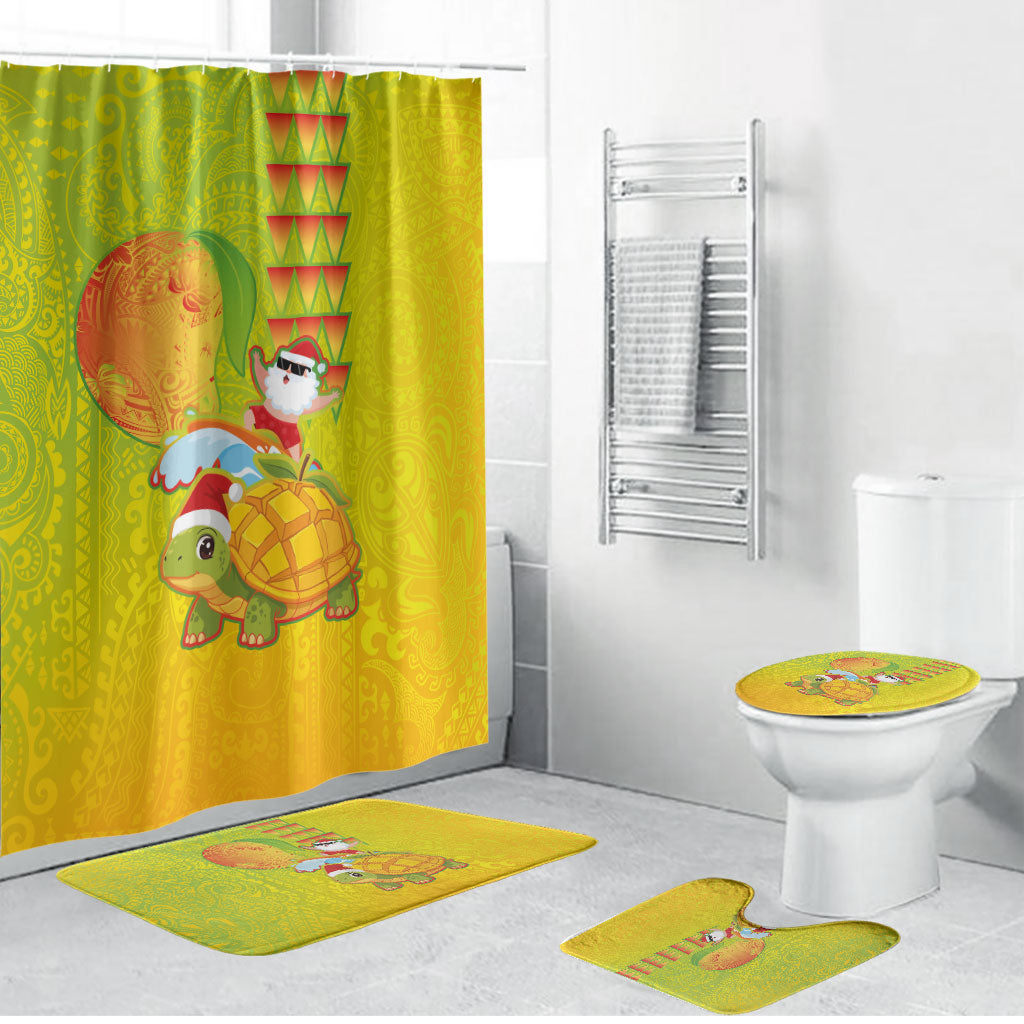 Hawaiian Mango Mele Kalikimaka Bathroom Set Santa Claus Surfing with Turtle Mango Christmas