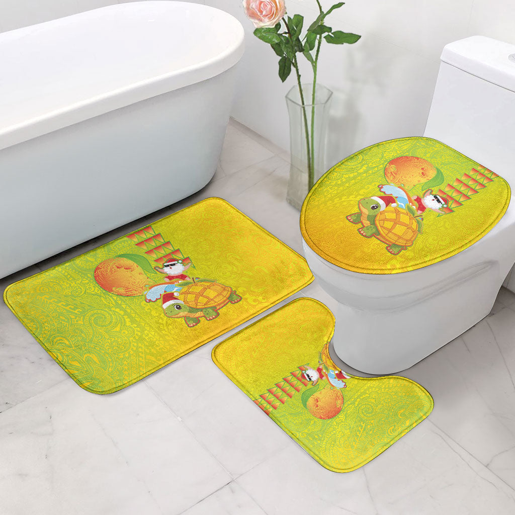Hawaiian Mango Mele Kalikimaka Bathroom Set Santa Claus Surfing with Turtle Mango Christmas