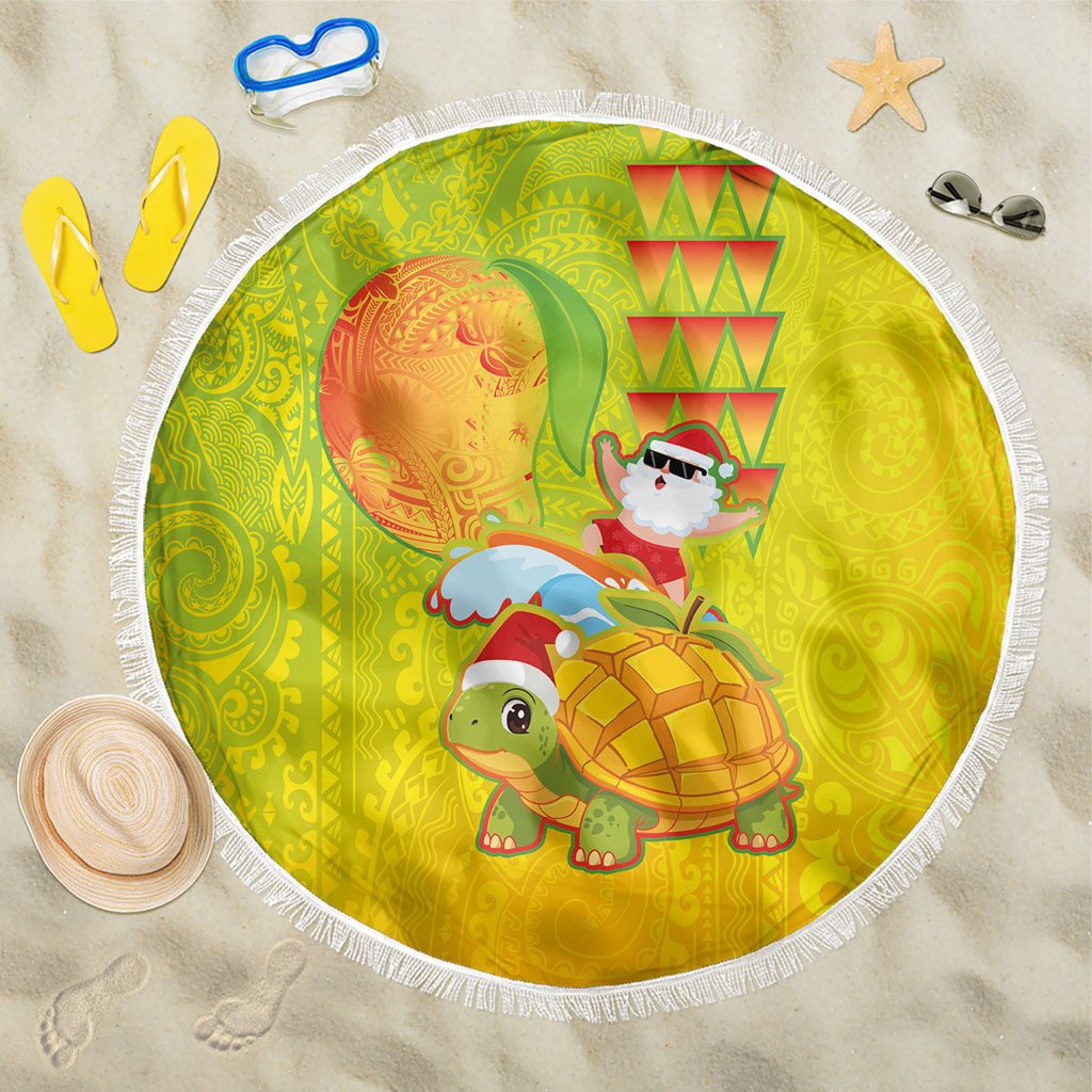 Hawaiian Mango Mele Kalikimaka Beach Blanket Santa Claus Surfing with Turtle Mango Christmas