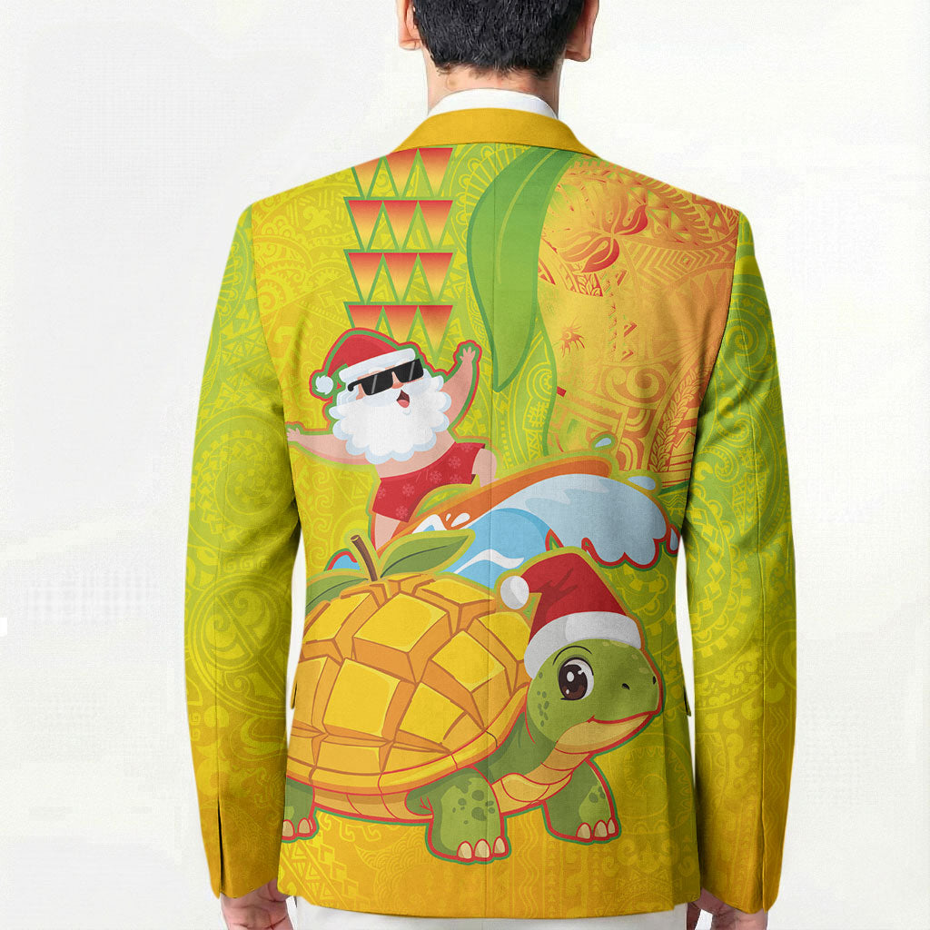 Hawaiian Mango Mele Kalikimaka Blazer Santa Claus Surfing with Turtle Mango Christmas