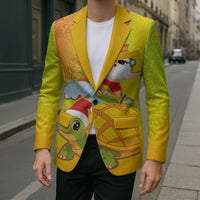 Hawaiian Mango Mele Kalikimaka Blazer Santa Claus Surfing with Turtle Mango Christmas