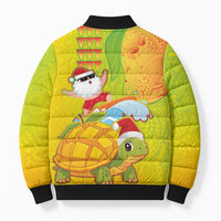 Hawaiian Mango Mele Kalikimaka Bomber Puffer Jacket Santa Claus Surfing with Turtle Mango Christmas