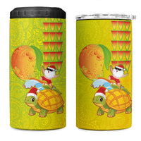 Hawaiian Mango Mele Kalikimaka 4 in 1 Can Cooler Tumbler Santa Claus Surfing with Turtle Mango Christmas