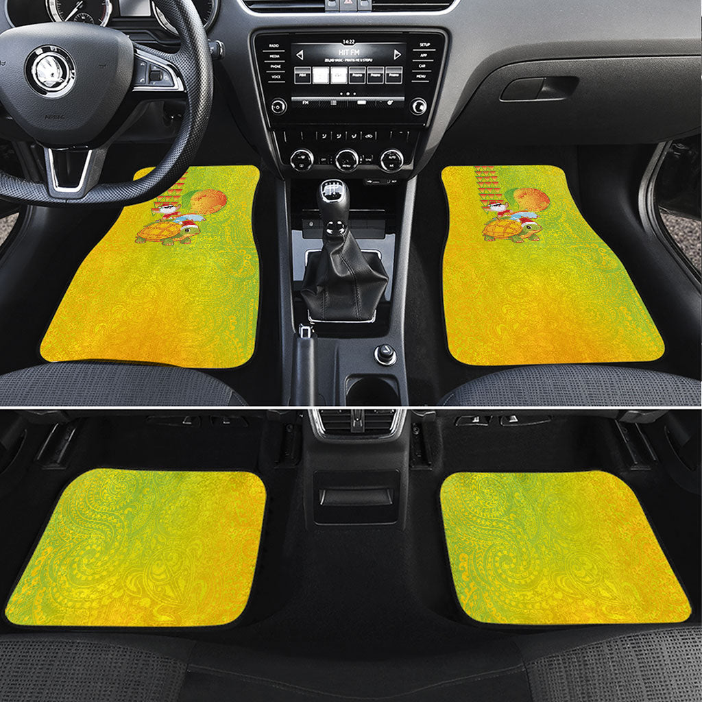 Hawaiian Mango Mele Kalikimaka Car Mats Santa Claus Surfing with Turtle Mango Christmas