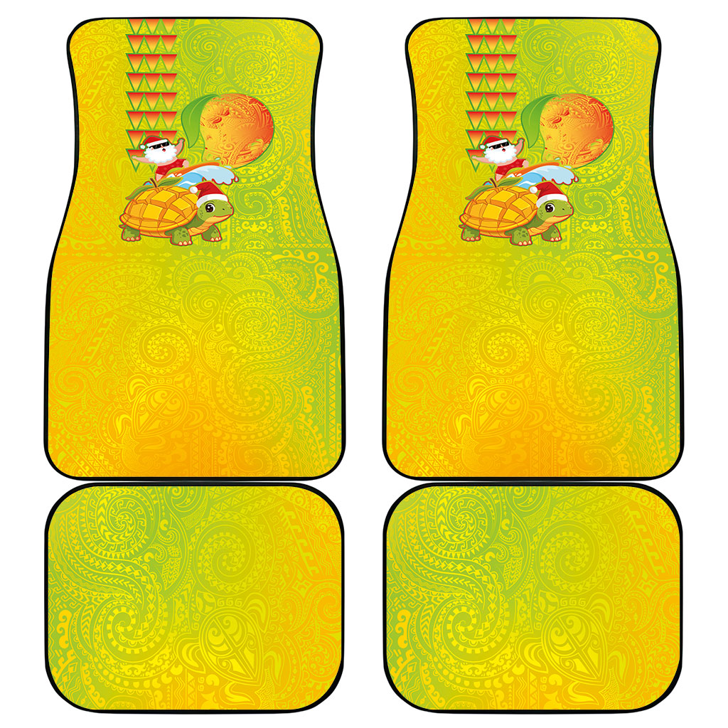 Hawaiian Mango Mele Kalikimaka Car Mats Santa Claus Surfing with Turtle Mango Christmas