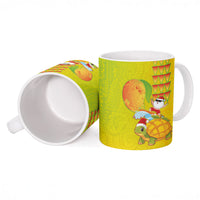 Hawaiian Mango Mele Kalikimaka Ceramic Mug Santa Claus Surfing with Turtle Mango Christmas
