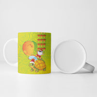Hawaiian Mango Mele Kalikimaka Ceramic Mug Santa Claus Surfing with Turtle Mango Christmas