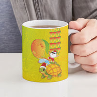 Hawaiian Mango Mele Kalikimaka Ceramic Mug Santa Claus Surfing with Turtle Mango Christmas