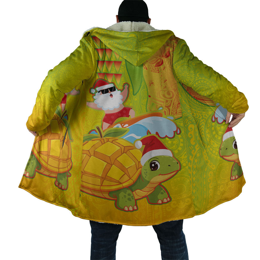 Hawaiian Mango Mele Kalikimaka Cloak Santa Claus Surfing with Turtle Mango Christmas