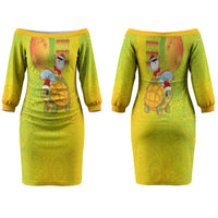 Hawaiian Mango Mele Kalikimaka Couples Matching Off The Shoulder Long Sleeve Dress and Long Sleeve Button Shirt Santa Claus Surfing with Turtle Mango Christmas