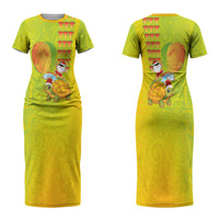 Hawaiian Mango Mele Kalikimaka Couples Matching Short Sleeve Bodycon Dress and Long Sleeve Button Shirt Santa Claus Surfing with Turtle Mango Christmas
