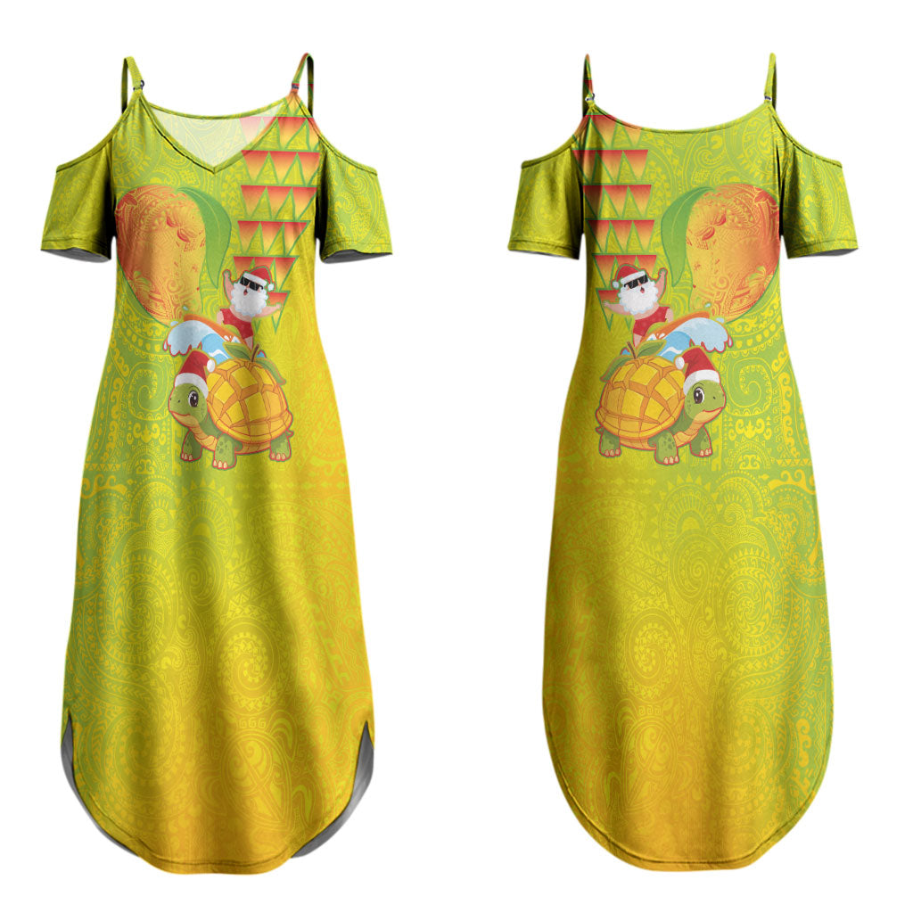 Hawaiian Mango Mele Kalikimaka Couples Matching Summer Maxi Dress and Hawaiian Shirt Santa Claus Surfing with Turtle Mango Christmas