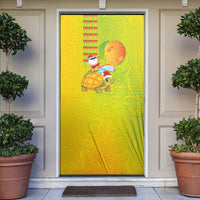Hawaiian Mango Mele Kalikimaka Door Cover Santa Claus Surfing with Turtle Mango Christmas