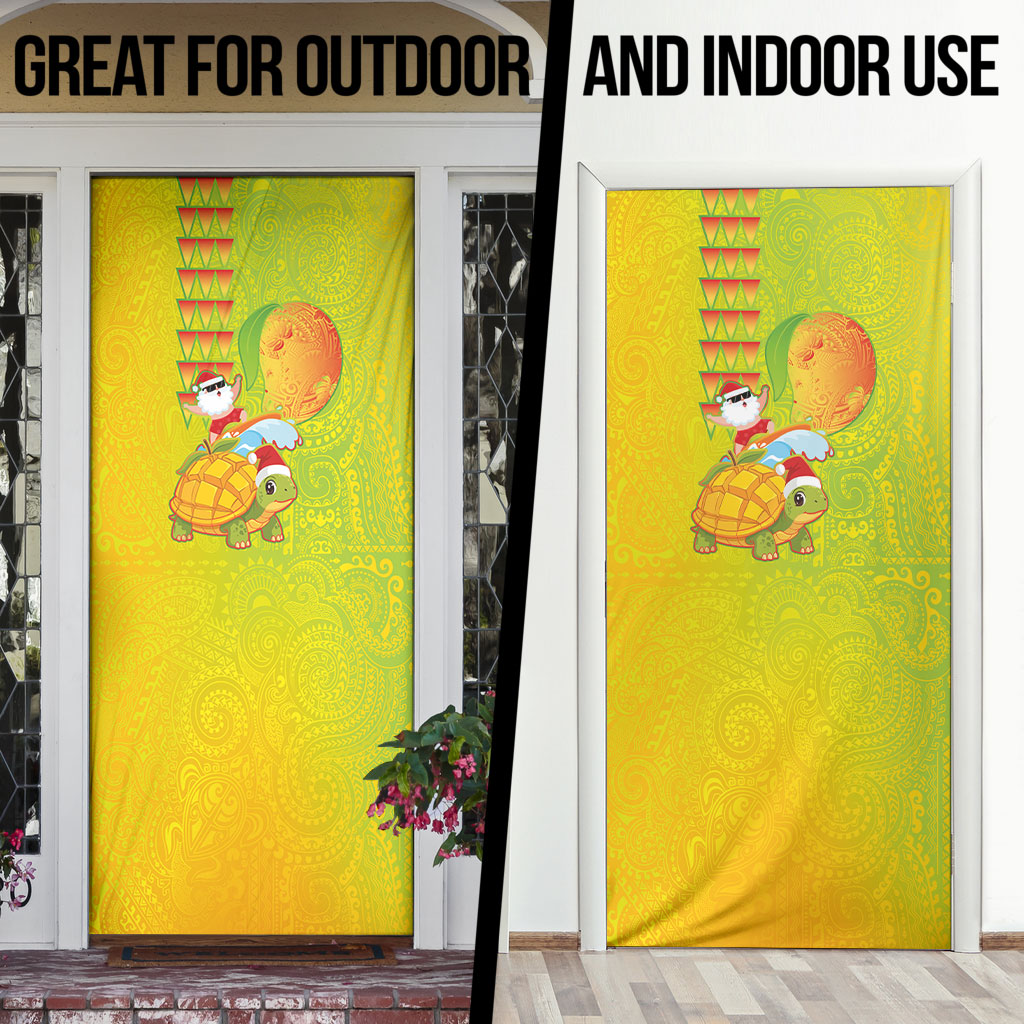 Hawaiian Mango Mele Kalikimaka Door Cover Santa Claus Surfing with Turtle Mango Christmas