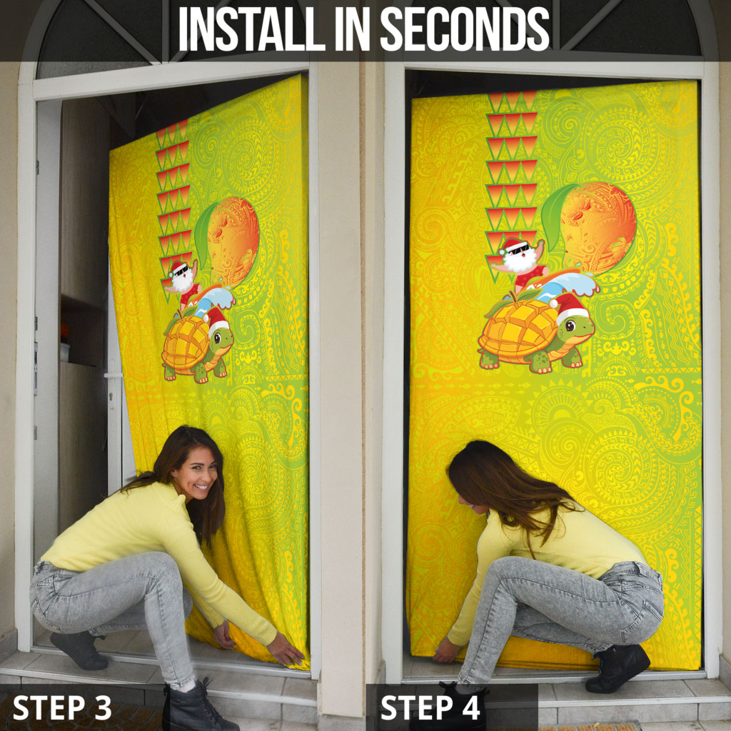 Hawaiian Mango Mele Kalikimaka Door Cover Santa Claus Surfing with Turtle Mango Christmas