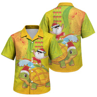 Hawaiian Mango Mele Kalikimaka Family Matching Long Sleeve Bodycon Dress and Hawaiian Shirt Santa Claus Surfing with Turtle Mango Christmas