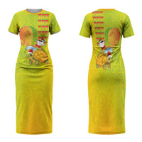 Hawaiian Mango Mele Kalikimaka Family Matching Short Sleeve Bodycon Dress and Hawaiian Shirt Santa Claus Surfing with Turtle Mango Christmas