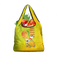 Hawaiian Mango Mele Kalikimaka Grocery Bag Santa Claus Surfing with Turtle Mango Christmas