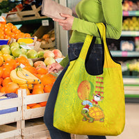 Hawaiian Mango Mele Kalikimaka Grocery Bag Santa Claus Surfing with Turtle Mango Christmas
