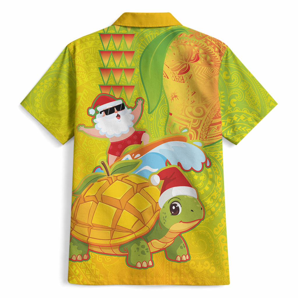 Hawaiian Mango Mele Kalikimaka Hawaiian Shirt Santa Claus Surfing with Turtle Mango Christmas