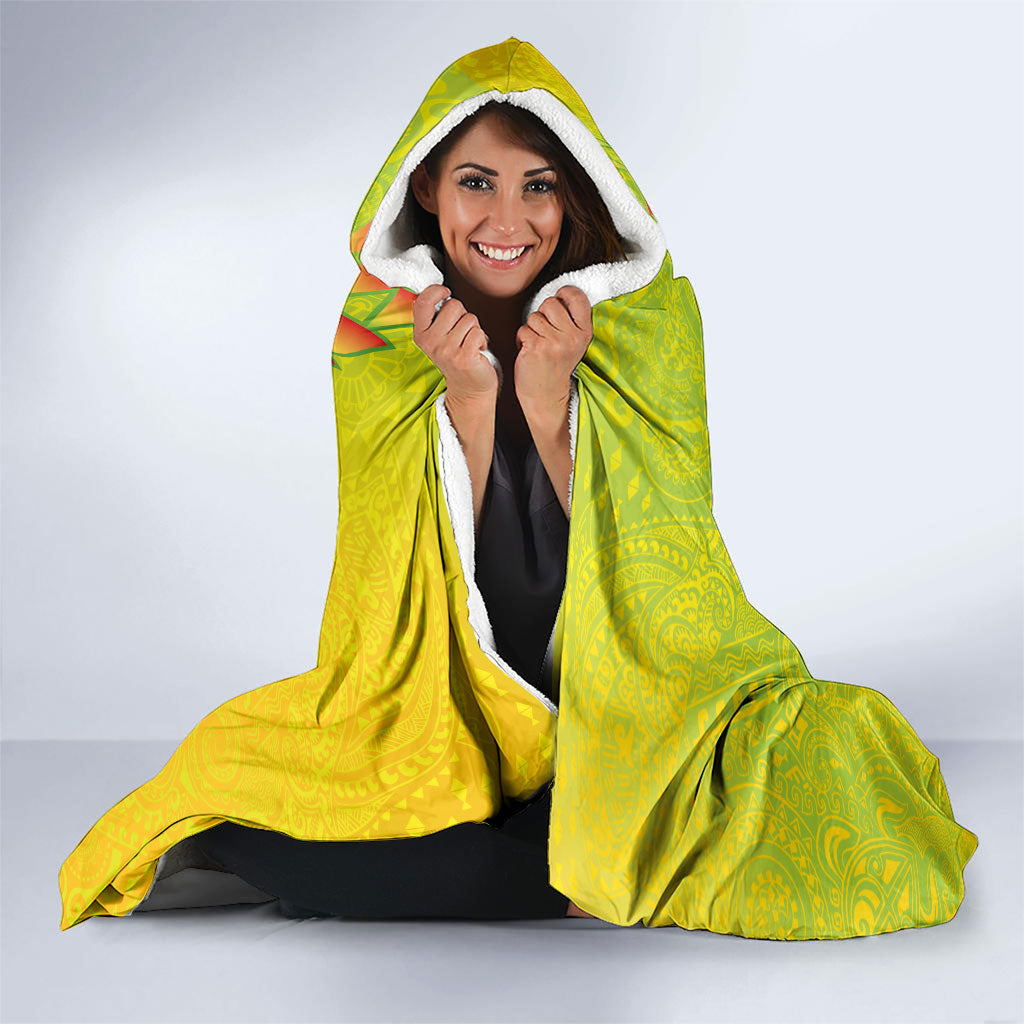 Hawaiian Mango Mele Kalikimaka Hooded Blanket Santa Claus Surfing with Turtle Mango Christmas