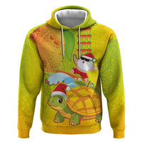 Hawaiian Mango Mele Kalikimaka Hoodie Santa Claus Surfing with Turtle Mango Christmas