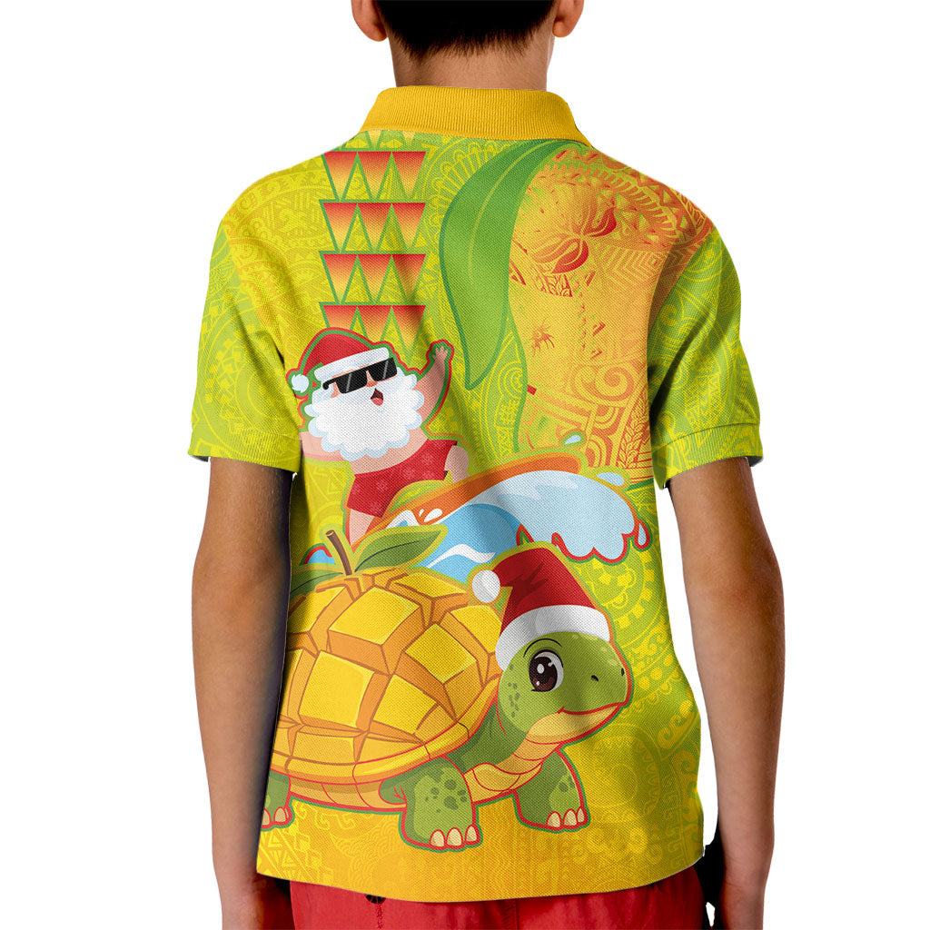 Hawaiian Mango Mele Kalikimaka Kid Polo Shirt Santa Claus Surfing with Turtle Mango Christmas LT03 - Polynesian Pride