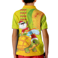 Hawaiian Mango Mele Kalikimaka Kid Polo Shirt Santa Claus Surfing with Turtle Mango Christmas LT03 - Polynesian Pride