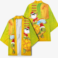 Hawaiian Mango Mele Kalikimaka Kimono Santa Claus Surfing with Turtle Mango Christmas