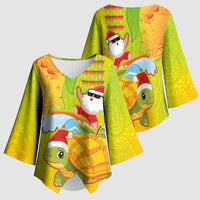 Hawaiian Mango Mele Kalikimaka Kimono Sleeve Blouse Santa Claus Surfing with Turtle Mango Christmas
