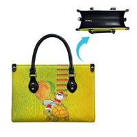 Hawaiian Mango Mele Kalikimaka Leather Bag Santa Claus Surfing with Turtle Mango Christmas