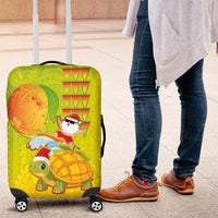Hawaiian Mango Mele Kalikimaka Luggage Cover Santa Claus Surfing with Turtle Mango Christmas