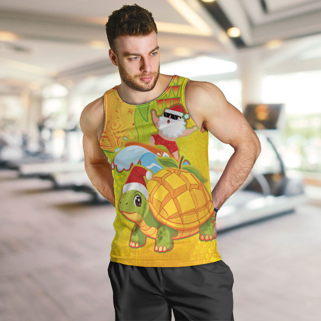 Hawaiian Mango Mele Kalikimaka Men Tank Top Santa Claus Surfing with Turtle Mango Christmas LT03 Multicolor - Polynesian Pride