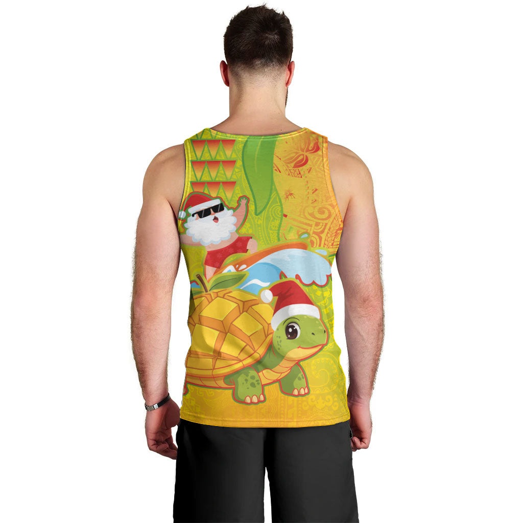 Hawaiian Mango Mele Kalikimaka Men Tank Top Santa Claus Surfing with Turtle Mango Christmas