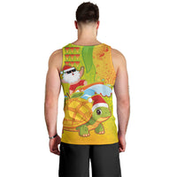 Hawaiian Mango Mele Kalikimaka Men Tank Top Santa Claus Surfing with Turtle Mango Christmas