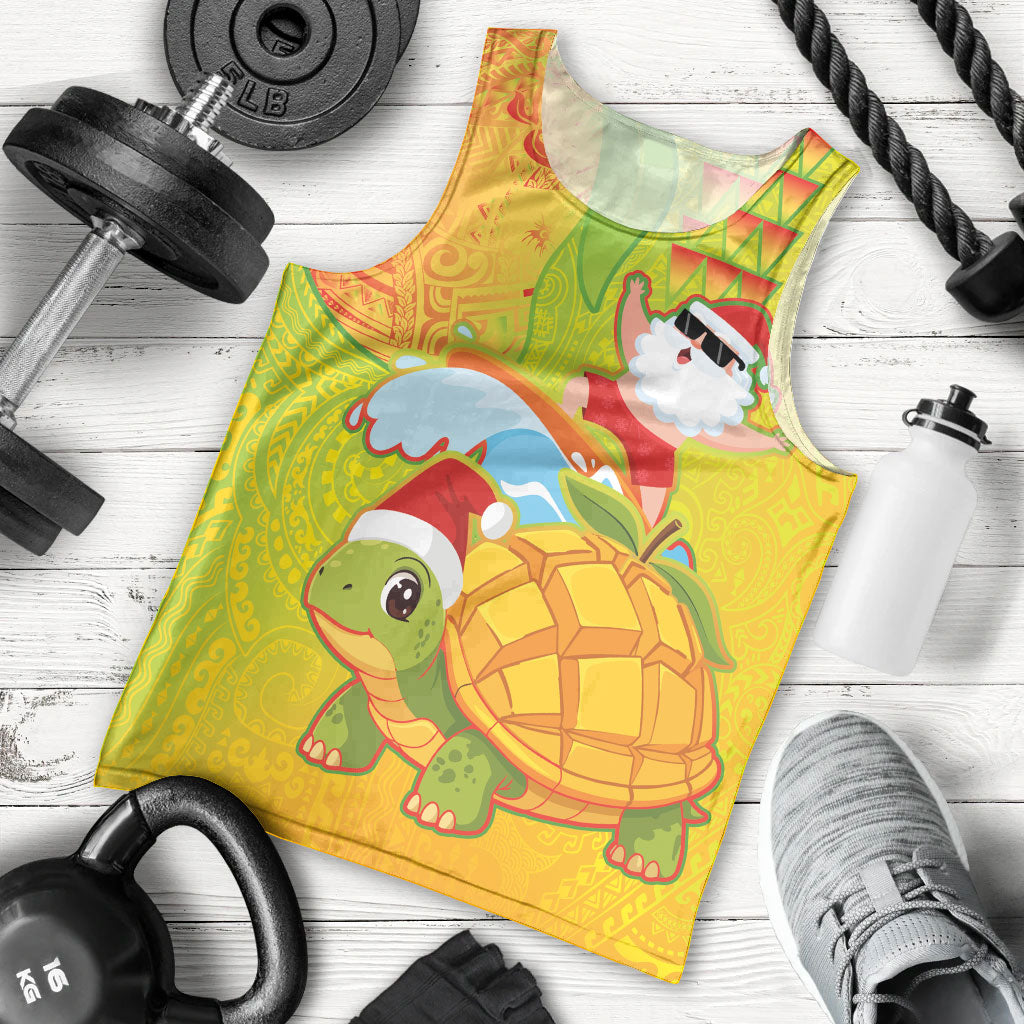 Hawaiian Mango Mele Kalikimaka Men Tank Top Santa Claus Surfing with Turtle Mango Christmas