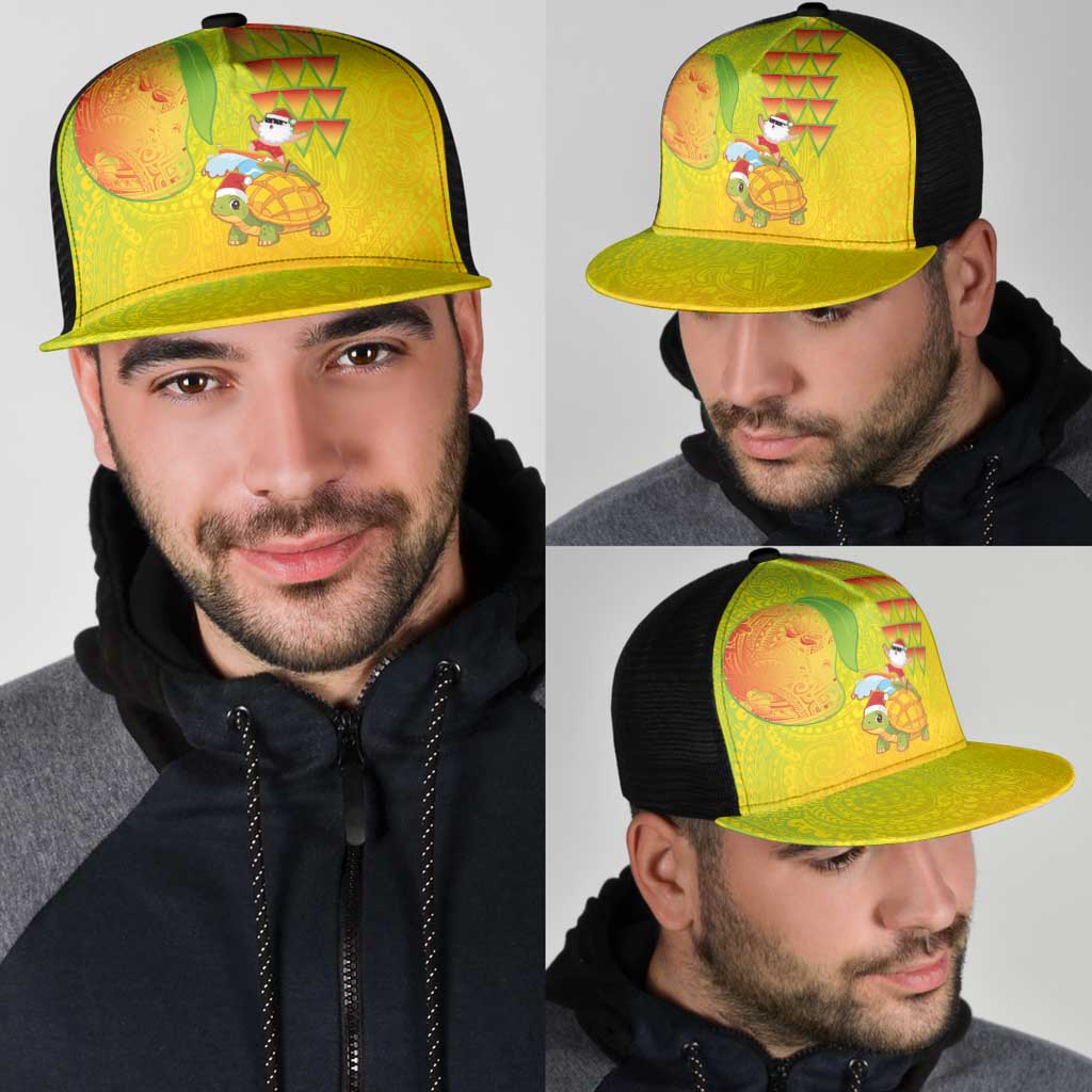 Hawaiian Mango Mele Kalikimaka Mesh Trucker Cap Santa Claus Surfing with Mango Christmas Turtle
