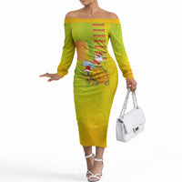 Hawaiian Mango Mele Kalikimaka Off The Shoulder Long Sleeve Dress Santa Claus Surfing with Turtle Mango Christmas