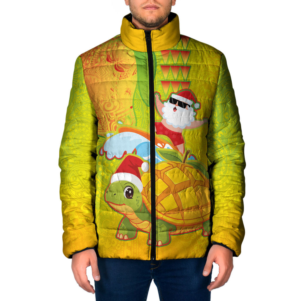 Hawaiian Mango Mele Kalikimaka Padded Jacket Santa Claus Surfing with Turtle Mango Christmas