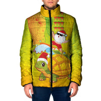 Hawaiian Mango Mele Kalikimaka Padded Jacket Santa Claus Surfing with Turtle Mango Christmas