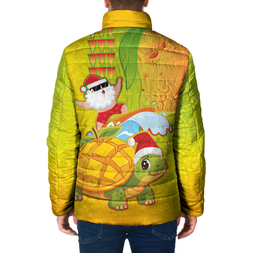 Hawaiian Mango Mele Kalikimaka Padded Jacket Santa Claus Surfing with Turtle Mango Christmas