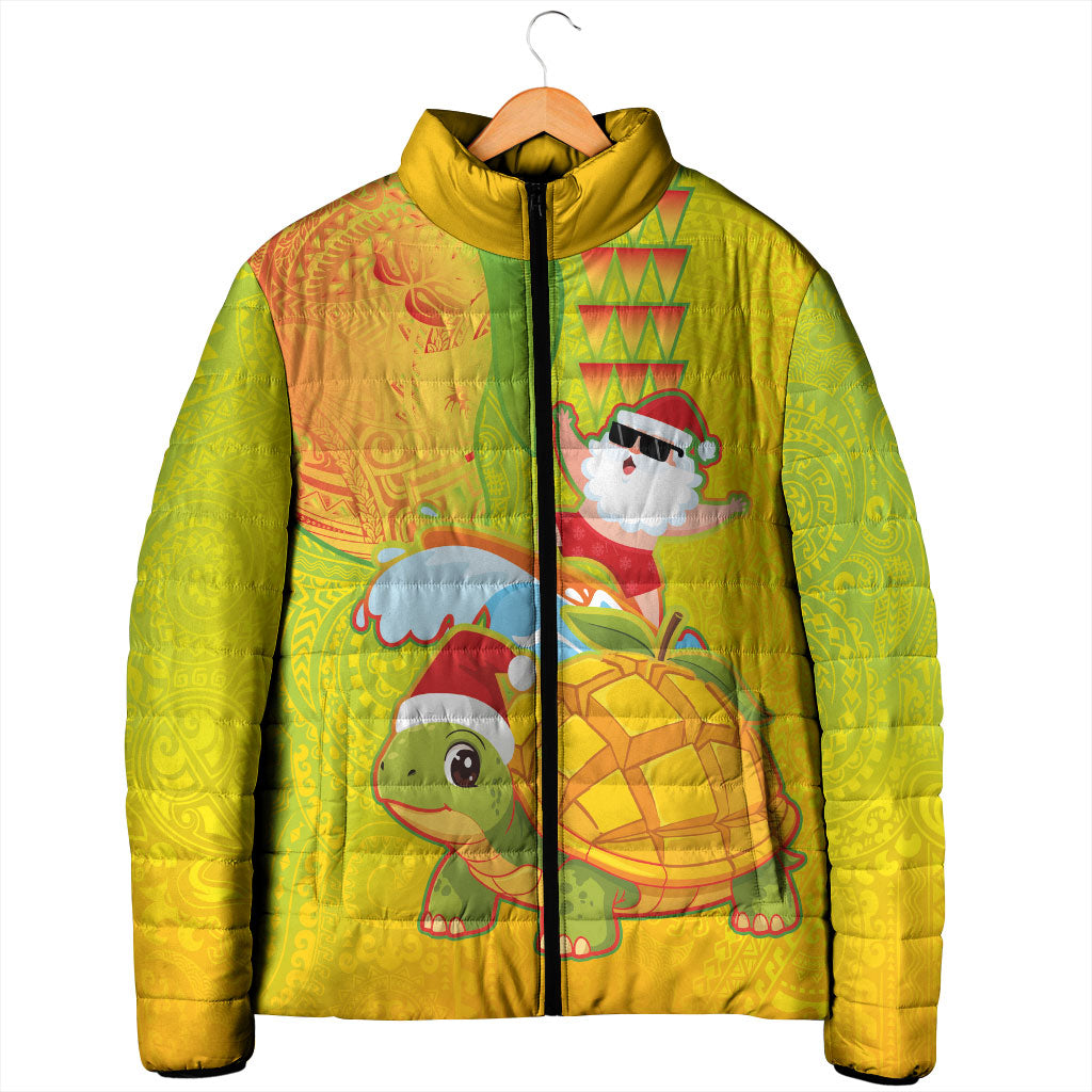Hawaiian Mango Mele Kalikimaka Padded Jacket Santa Claus Surfing with Turtle Mango Christmas