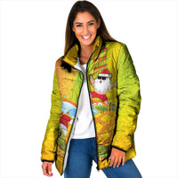 Hawaiian Mango Mele Kalikimaka Padded Jacket Santa Claus Surfing with Turtle Mango Christmas