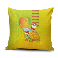 Hawaiian Mango Mele Kalikimaka Pillow Cover Santa Claus Surfing with Turtle Mango Christmas