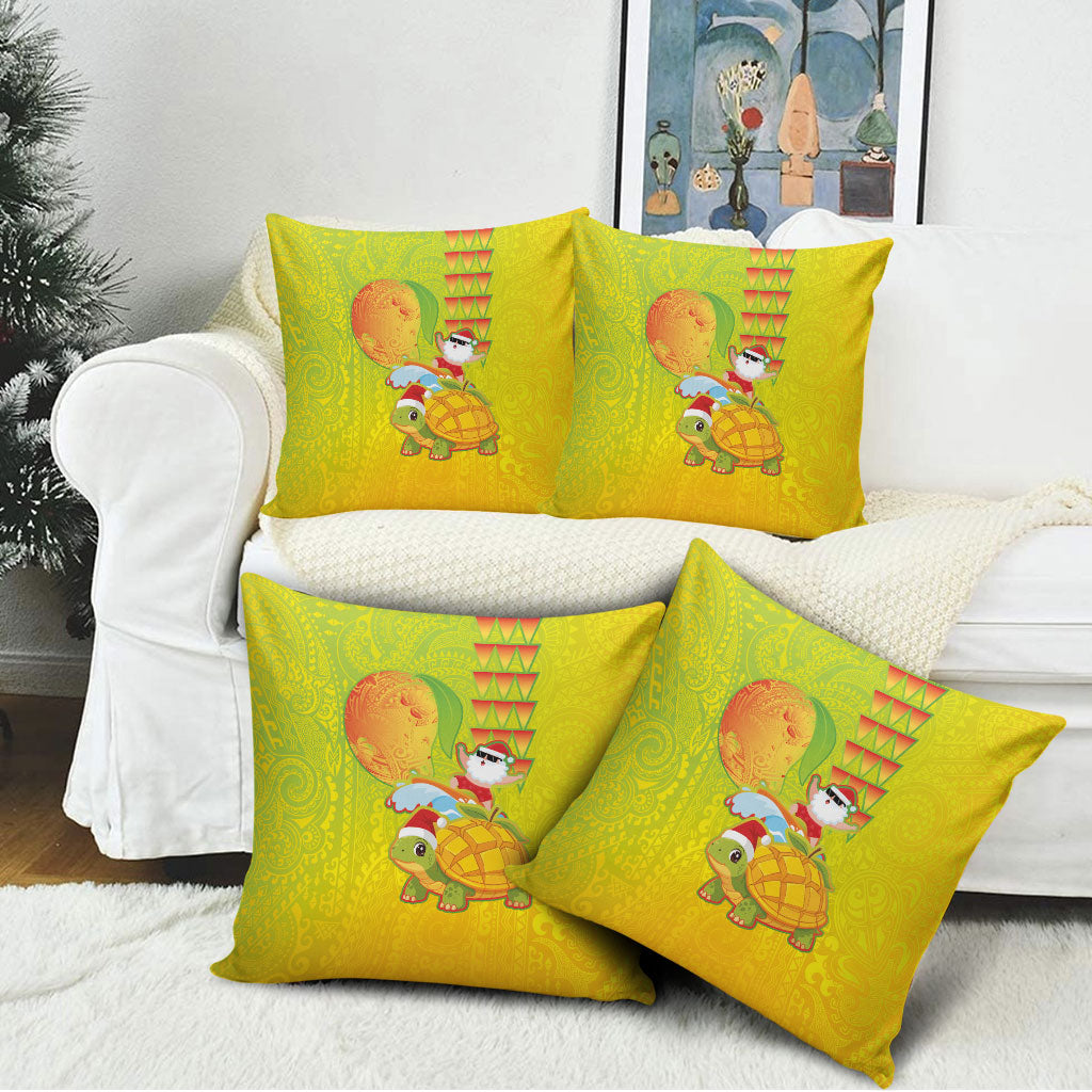 Hawaiian Mango Mele Kalikimaka Pillow Cover Santa Claus Surfing with Turtle Mango Christmas