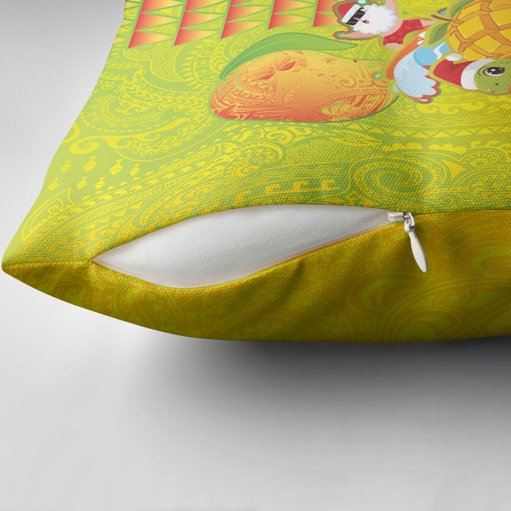 Hawaiian Mango Mele Kalikimaka Pillow Cover Santa Claus Surfing with Turtle Mango Christmas