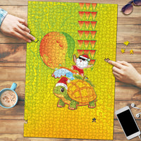 Hawaiian Mango Mele Kalikimaka Puzzle Santa Claus Surfing with Turtle Mango Christmas